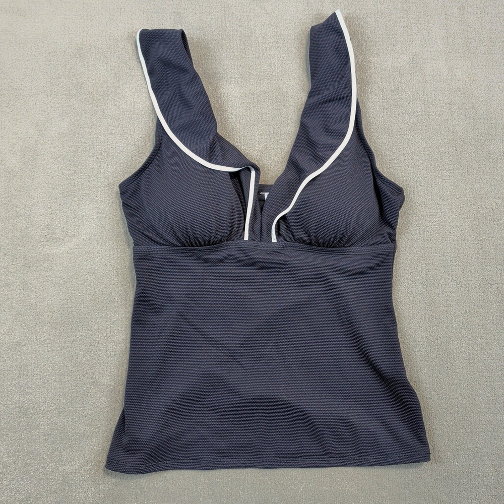 Tommy Bahama Tankini Top Womens Medium Gray Textured Ruffle V-Neck Swimwear